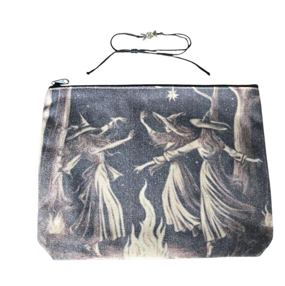 Dancing Witches Black/Cream Cosmetic Bag With Adjustable Moon Goddess Bracelet